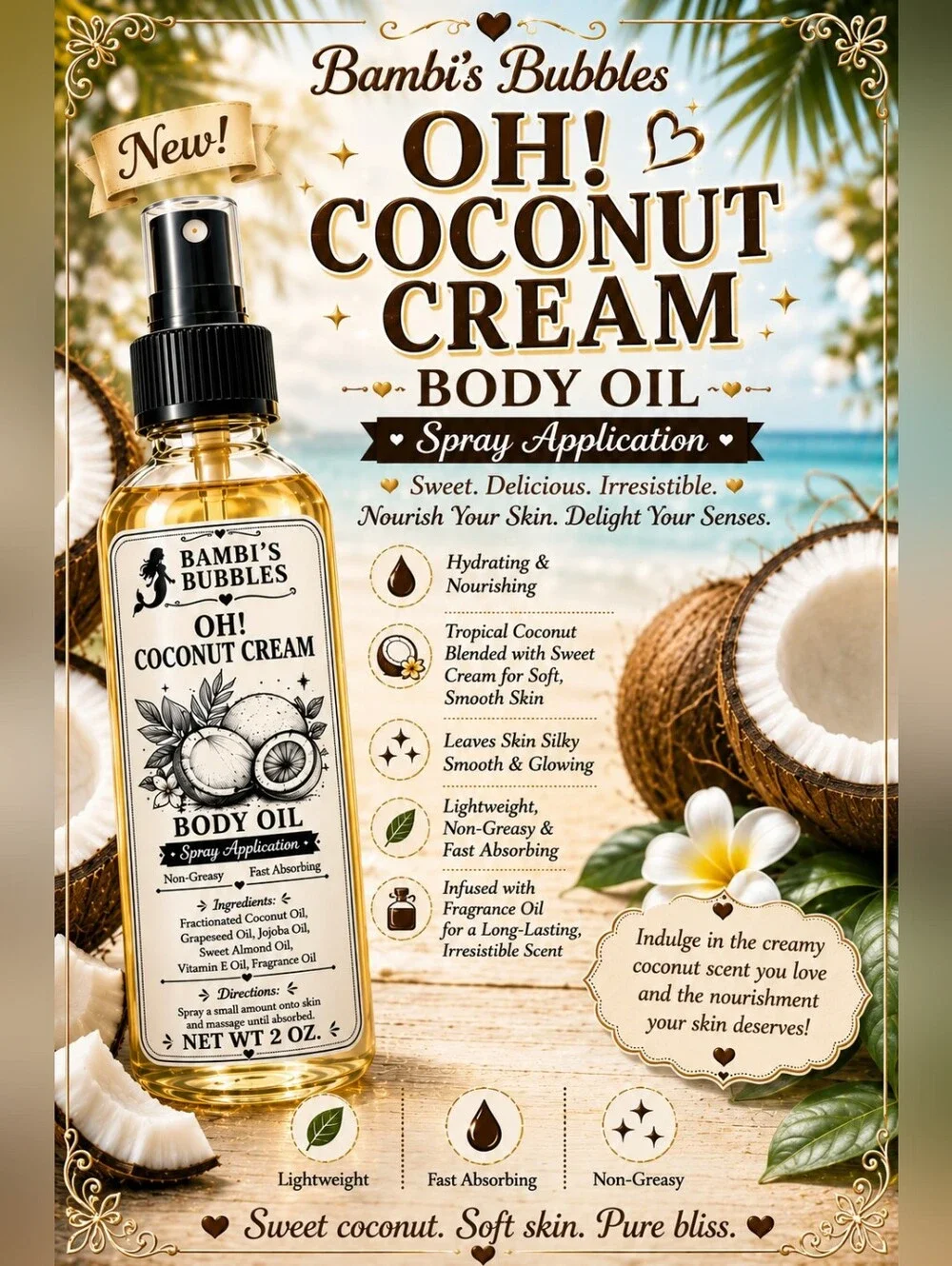 New! Hand Crafted Sugar Rush Collection Body Oils 2oz Assorted Scents